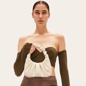 JW PEI Gabbi Ruched‎ Hobo Handbag Ivory Vegan Leather Small Hobo Bag Like New